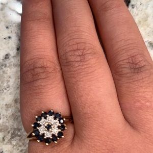 Vintage 10k sapphire diamond cluster ring